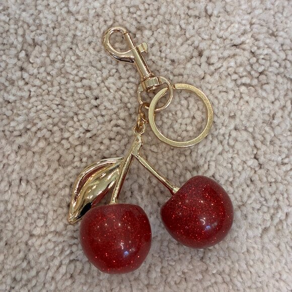 Luxurious 18K Gold Plated Cherry Keychain Accessory Purse Bag Charm - Picture 1 of 8